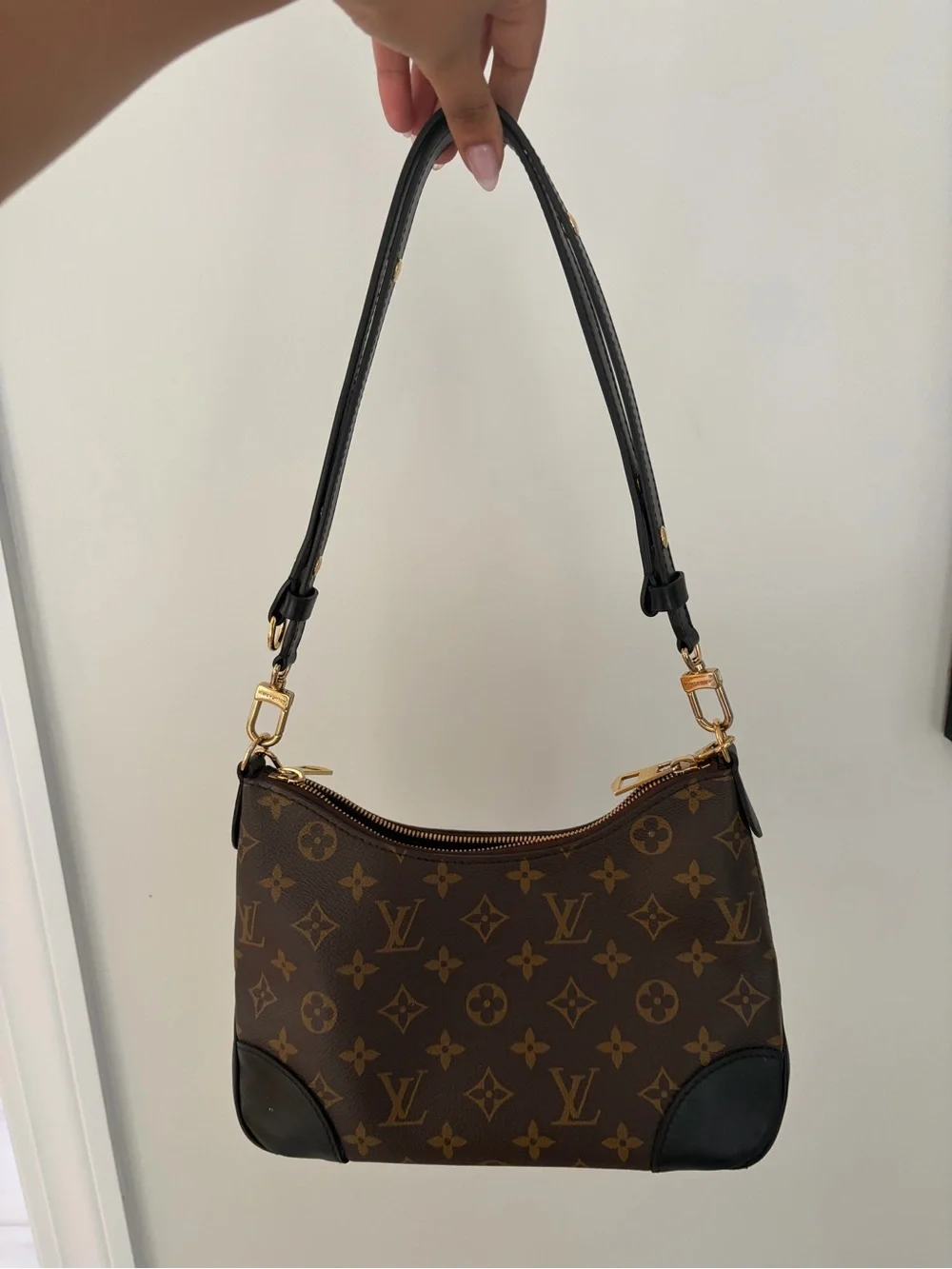 Louis Vuitton Boulogne Shoulder Bag with Black Trim and Gold Hardware